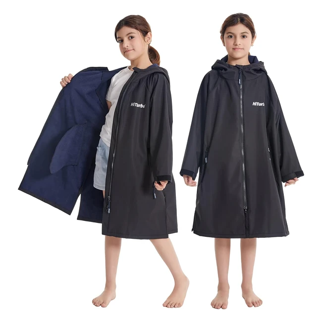 HITurbo Kids Waterproof Changing Robe - Windproof  Warm Coat with Fleece Lining