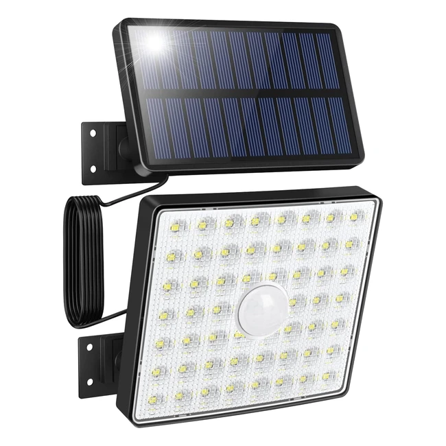 Luce Solare LED Esterno con Sensore di Movimento - 4 Modalità Faretti Solari a LED da Esterno - 54 LED - IP65 Impermeabile - Lampada Solare con Cavo da 5m