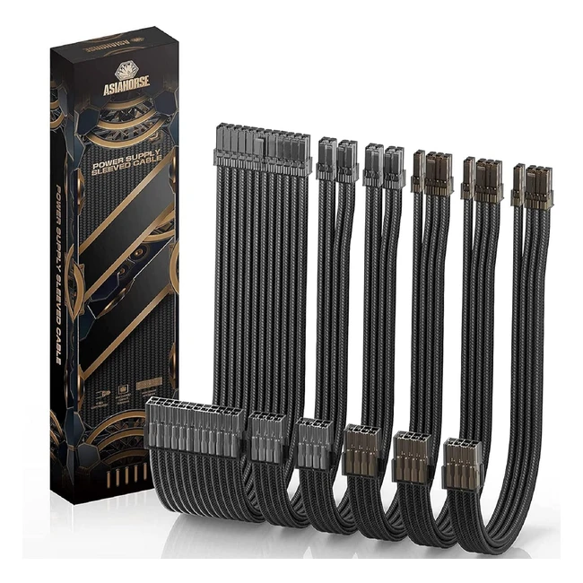Kit d'extension de câbles PC Asiahorse 16AWG pour GPU/CPU, câbles d'alimentation avec peignes de câbles, 24pin/62pin/44 broches, noir brillant