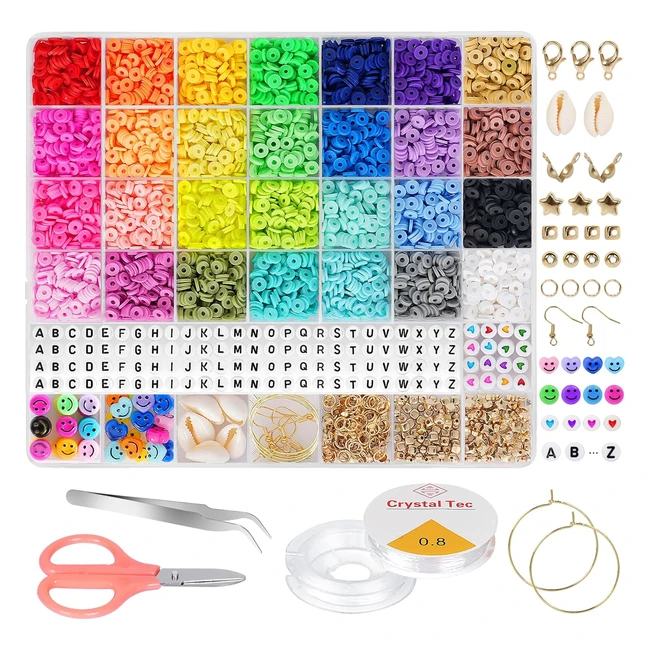 6380pcs Clay Beads Kit 28 Colors Flat Round Polymer Beads for Jewelry Making
