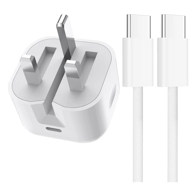 Apple MFi Certified iPhone 15 Charger | Fast Charging PD 20W USB-C Wall Charger Plug | 2m USB-C to USB-C Fast Charging Data Sync Cable