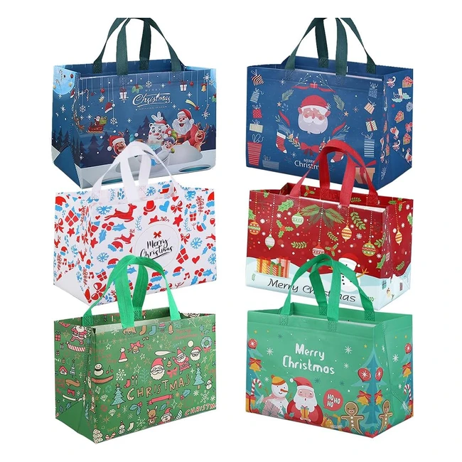 Dojoykey Christmas Tote Bags - Pack of 6 - Reusable Festive Grocery Shopping Bags