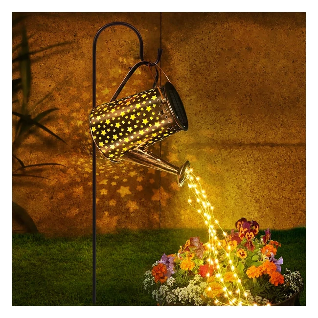 Solar Garden Lights Outdoor Ornaments - Mede Watering Can with 90 LED Fairy Lights - Waterproof Metal Hanging Decorations for Patio Yard Pathway - Gift
