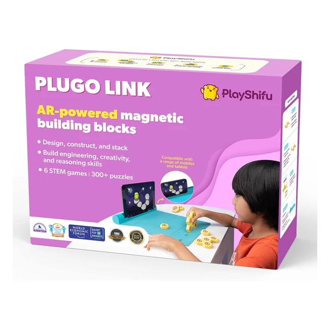 Plugo Link STEM Puzzles Kit - Magnetic Building Blocks - Educational Toy Gift - Ages 4-10 - Works with iPads, iPhones, Samsung Tabs/Phones, Kindle Fire
