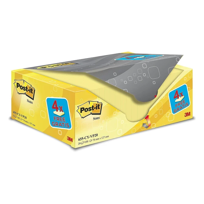 Post-it Notes Value Pack - Canary Yellow - Pack of 20 Pads - 100 Sheets per Pad - 76mm x 127mm - Self-Stick Notes for Note Taking, To-Do Lists, Reminders