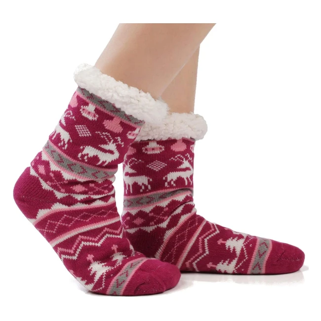 Chaussons Chaussettes Jarseen Hiver Laine - Chauds Douillets Thème Noël - Prises Antidérapantes