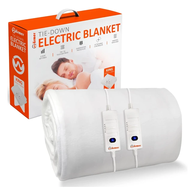 Warm Electric Blanket King 150 x 140cm  3 Heat Settings  2 Controllers  Machi