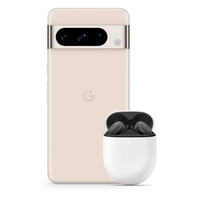Google Pixel 8 Pro Android Smartphone ohne Simlock mit Teleobjektiv Porcelain 128GB Pixel Buds A-Series Kabellose Kopfhörer Charcoal
