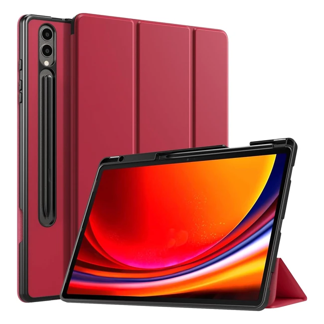 Coque Samsung Galaxy Tab S9 Plus 124 pouces - Timovo - Réf: SMX810SMX816BSMX818U - Porte-crayon S Pen - Vin Rouge
