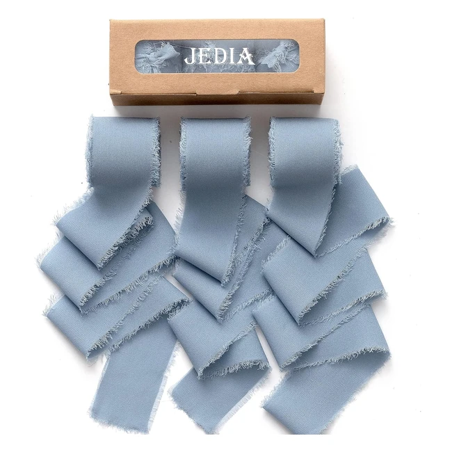 Jedia Chiffon Ribbon 3 Rolls - Dusty Blue Handmade Fringe Silk Ribbons - 15 x 7y