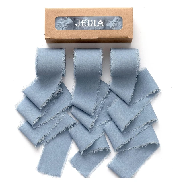 Jedia Chiffon Ribbon 3 Rolls - Dusty Blue Handmade Fringe Silk Ribbons - 15 x 7yd