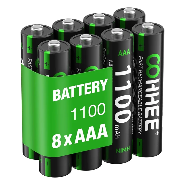 Oohhee 8 x AAA Rechargeable Batteries - High Capacity 1100mAh - Low Self-Dischar