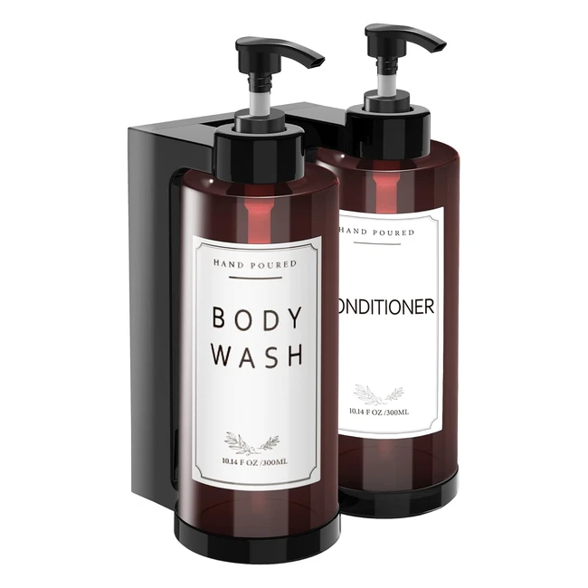 Niceme 2 Pack Soap Dispensers - Wall Mounted Shampoo Bottle Pump - 300ml - Refillable for Lotions, Shower Gels, and Conditioners