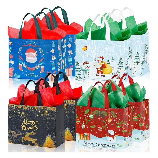 StyPop Large Christmas Gift Bags - Reusable Xmas Bags (8 Pack)