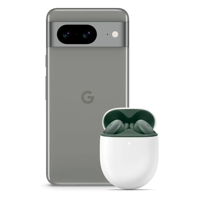 Google Pixel 8 Android-Smartphone, SIM-Lock-frei, leistungsstarke Pixelkamera, Hazel 128GB, Pixel Buds A-Series, kabellose Kopfhörer, Dark Olive