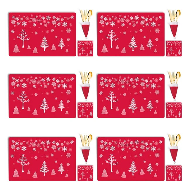 Christmas Table Decoration - 18pcs Placemats Coasters Cutlery Set
