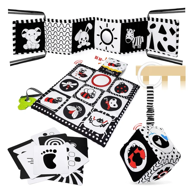 HappyKidsClub Black and White Sensory Toys - Baby Essentials for Newborns - Tummy Time Toys - Baby Gift