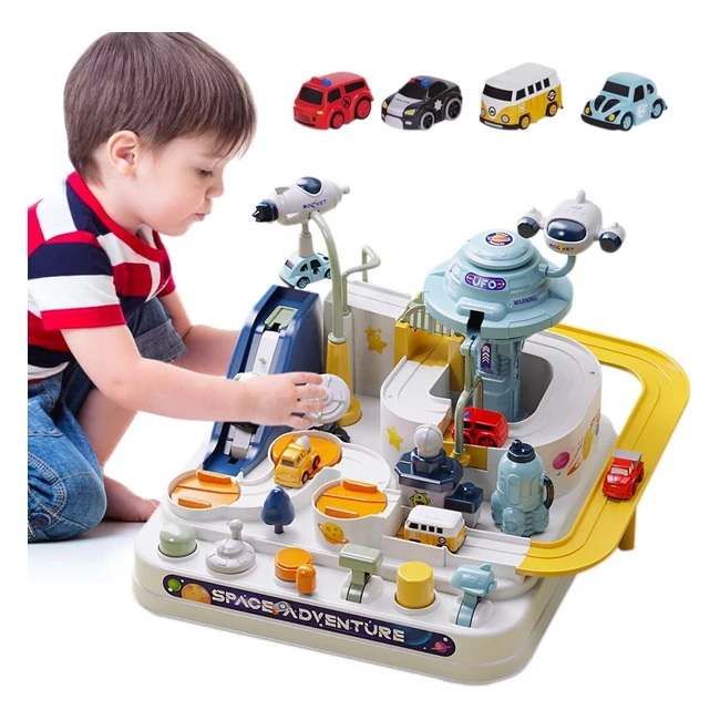 Todarrun Kids Race Track Toys for Boys & Girls - Space City Rescue Playsets - Educational Car Games - Gift Toys