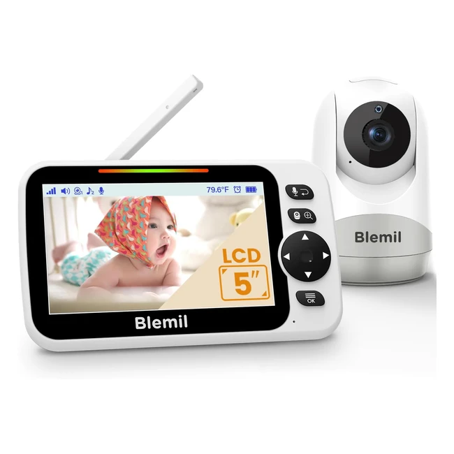 Blemil Baby Monitor - 30hr Battery - 5 Split Screen Video - Remote PanTiltZo