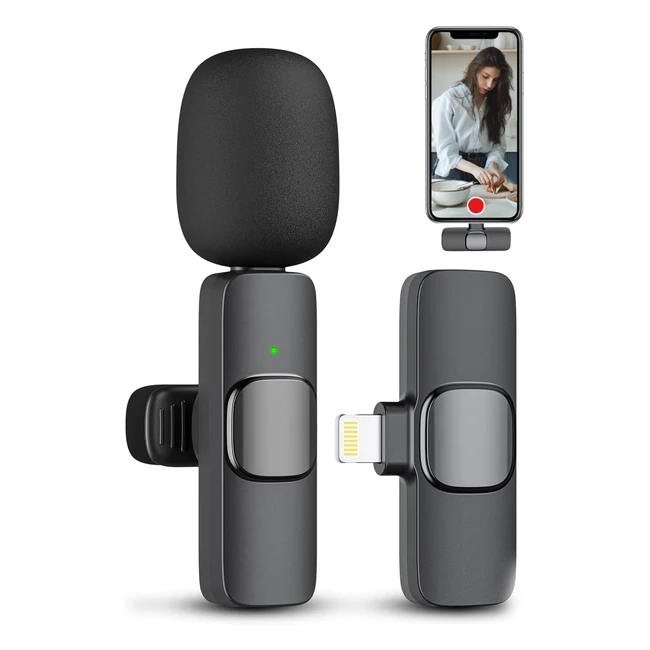 Professional Wireless Lavalier Microphone for iPhone iPad - Cordless Omnidirectional Clip Mic - Plug & Play