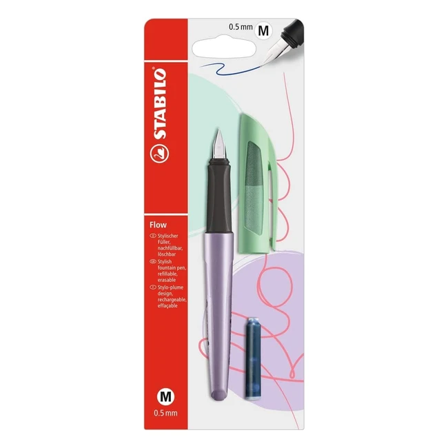 Stabilo Flow Fountain Pen - Fresh Lavender - M Nib - Pack of 1 - Trendy Design