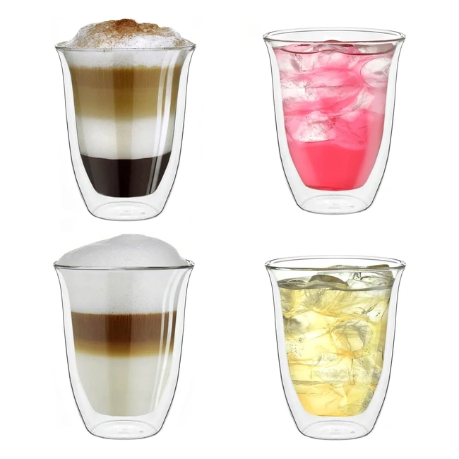 Creano Double Walled Coffee Glasses - 400ml - Insulated Latte Macchiato Cups - Handmade Heat Resistant