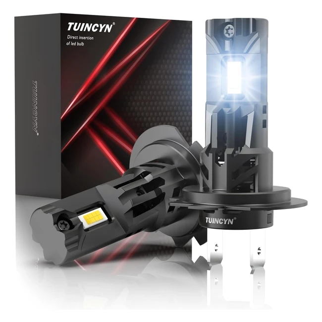 Tuincyn H7 LED Headlight Bulb 80W 16000LM 6000K White Super Bright Mini Size Wireless Car Conversion Kit