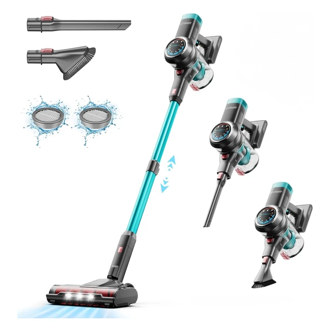 Aspirateur Balai sans Fil 450W 35kPa - Autonomie 55 min - Brosse Tapis - LED - Poils d'animaux - Sols durs