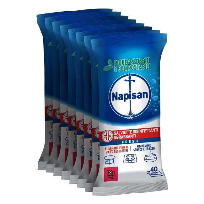 Napisan Salviette Disinfettanti Sgrassanti Fresh - Confezione 8 Pacchi x 40 - Biodegradabili e Compostabili