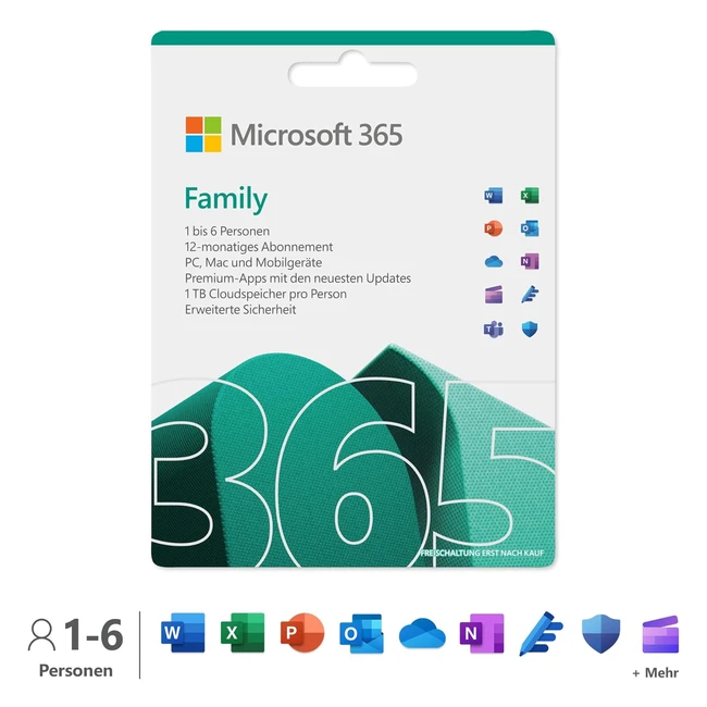 Microsoft 365 Family - 12 Monate bis zu 6 Nutzer - Word Excel PowerPoint - 1T