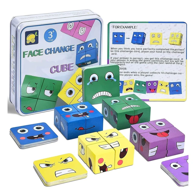 Puzzle Montessori de Expresión Facial - Juego Educativo para Niños de 3 Años - Cubos y Cartas IQ - Regalo de Navidad