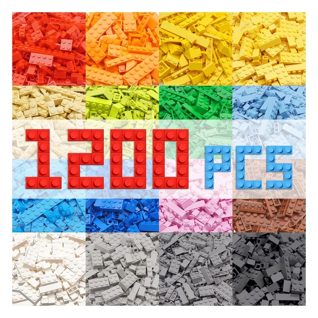Hiume Building Bricks Classic 1200 Pieces - Compatible with Lego - 12 Colors - 14 Shapes