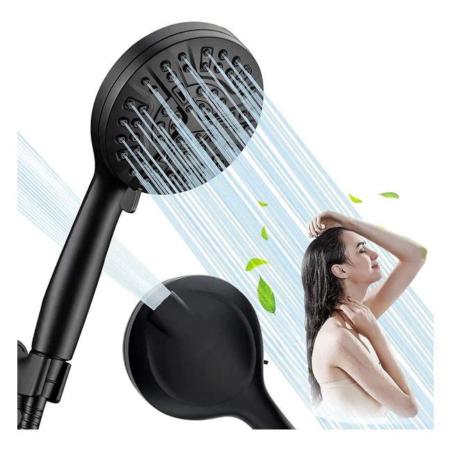 High Pressure Shower Head Handheld - 10 Spray Settings - Water Saving - Filtered Showerhead - Black