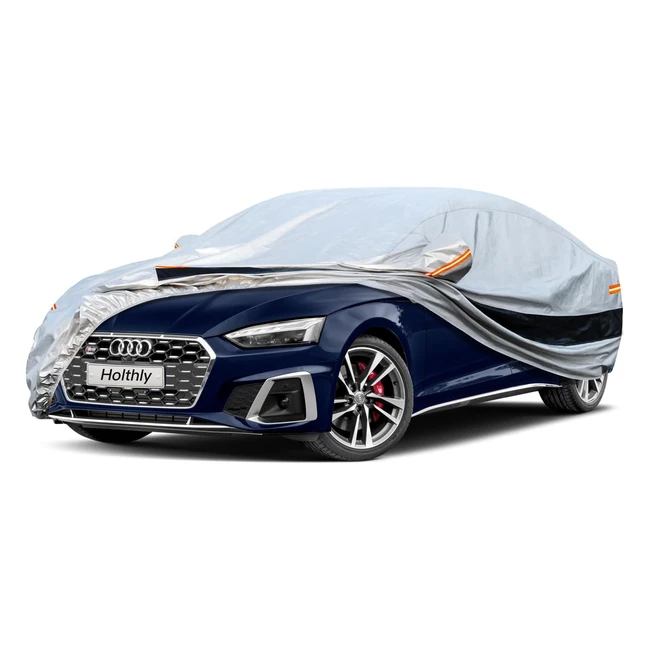 Housse de voiture extérieure Holthly 10 couches - Protection 100% étanche et anti-UV - Pour Audi A4 A5 BMW Série 3 Citroën C5 Peugeot 508 Mercedes Classe C, etc. - Argent