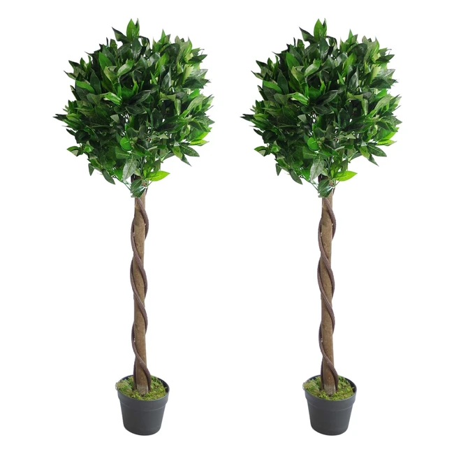 Coppia di Alberi Artificiali a Forma di Baia Topiaria di Alloro Torsione Verde 120 cm - LEAF7089PAIR