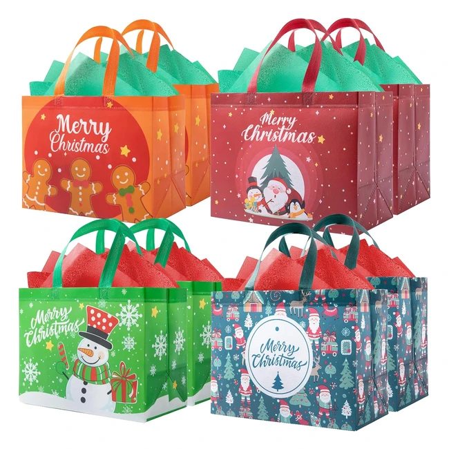8pcs Christmas Bags with Wrapping Paper - Reusable Shopping Bags - Santa Claus Snowman Cookie Man - Merry Christmas Pattern - Gift Bag for Christmas Party - Christmas Surprise