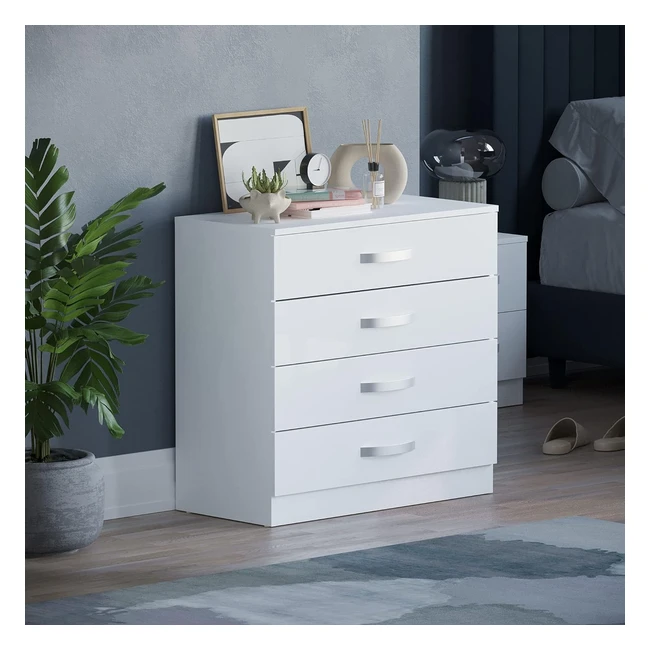Hulio High Gloss 4 Drawer Chest of Drawers - White | Vida Designs | Ref: 72x75x36 | Ample Storage