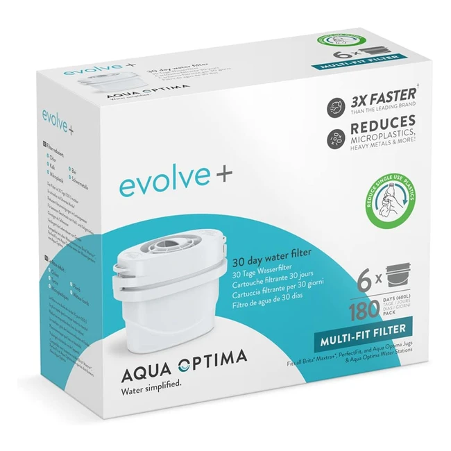 Cartucho de filtro de agua AquaOptima Evolve - Paquete de 6 - Suministro para 6 meses - Filtración en 5 etapas