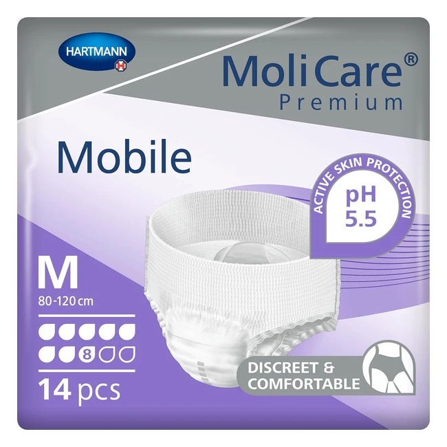 Molicare Premium Mobile Einweghose, diskrete Anwendung, 8 Tropfen, Größe M (80-120 cm Hüftumfang), 14 Stück