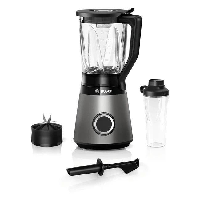 Bosch VitaPower Series 4 MMB6174SN Mixer - Verbesserte Version - Edelstahlklingen - Made in Germany - 1,5L Glasbehälter - 0,6L To-Go-Flasche - Spülmaschinenfeste Teile - 30000 U/min - 1200W - Silber