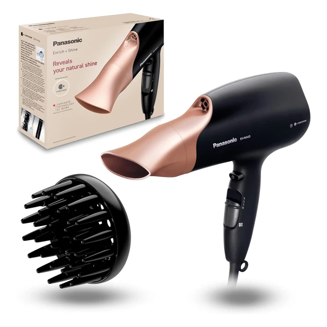 Sèche-cheveux Panasonic EHNA63CN825 - Technologie Nanoe - Soin du cheveu - 3 vitesses - 4 températures - Noir et Or