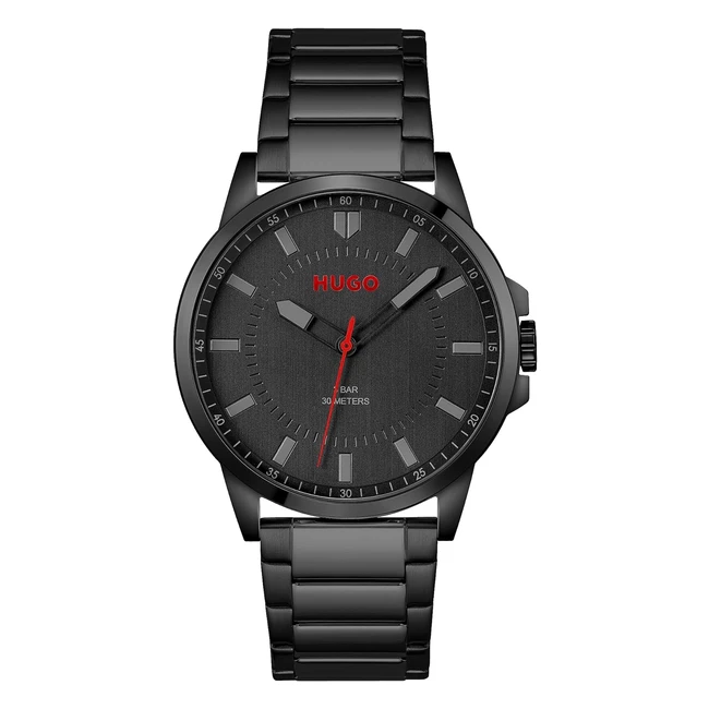 HUGO 1530187 Herren Analoguhr Quarz mit Edelstahlarmband Schwarz Modern