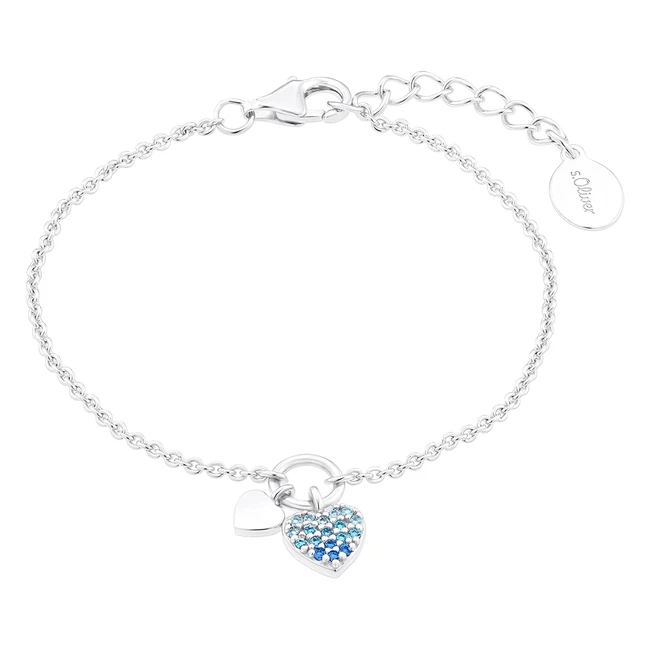 s.Oliver Armband 925 Sterling Silber Mädchen Kinder Armschmuck mit Zirkonia Synth 142 cm Silber Herz