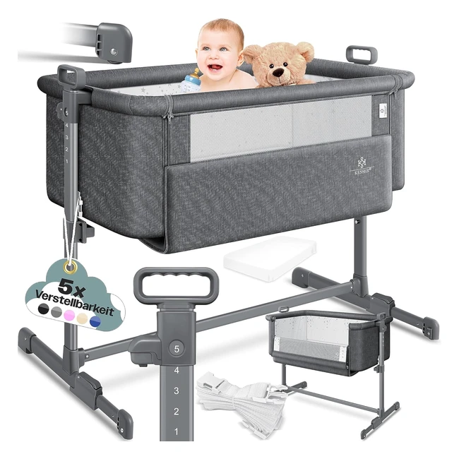 Kesser Hubi 3in1 Reisebett mit weicher Matratze, höhenverstellbar, klappbare Seitenwand, für Zuhause und unterwegs