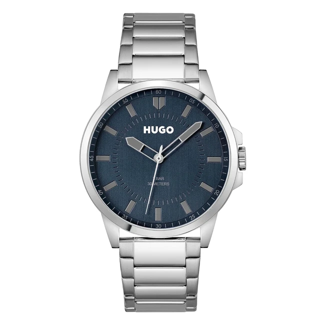 HUGO 1530186 Herren Quarzuhr mit Edelstahlarmband Silber modern