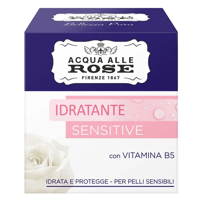 Crema Viso Idratante Sensitive Acqua alle Rose, 100% Naturale, Vitamina B5, Pelli Secche o Sensibili - 50 ml