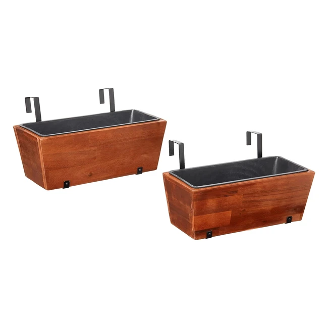 Acacia Wood Hanging Rectangular Garden Planter 46cm Brown 2Pack - Water Resistant & Longlasting