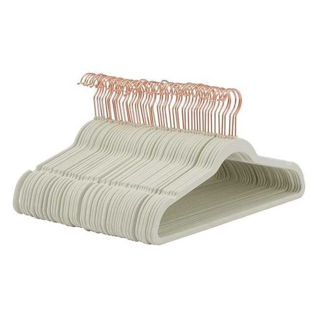 Amazon Basics Slim Velvet Nonslip Suit Hangers Ivory Rose Gold Pack of 50 - Space-Saving, Sturdy Design