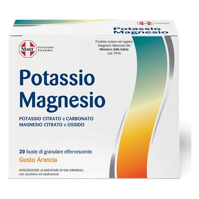 Integratore Alimentare Matt Potassio e Magnesio - Riduci la Stanchezza - 20 Bustine Gusto Arancia