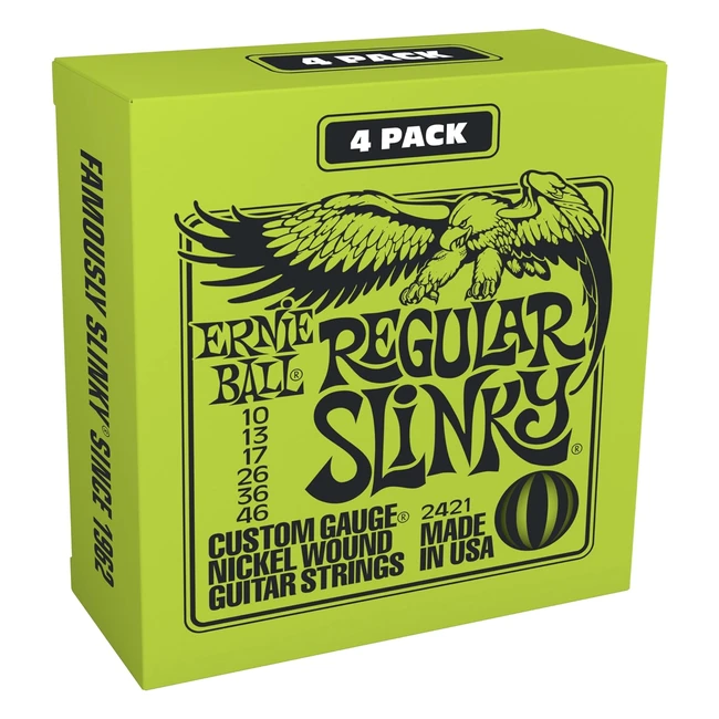 Ernie Ball Regular Slinky Nickel Wound E-Gitarrensaiten 4er-Pack, Stärke 10-46